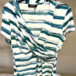 White blouse with black green blue design